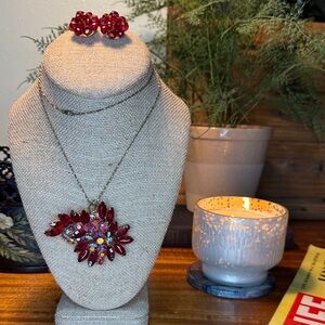 Elegant Red Floral Jewelry Set (2pc)